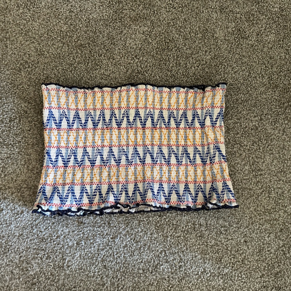Forever 21 Blue and Cream Smocked Top